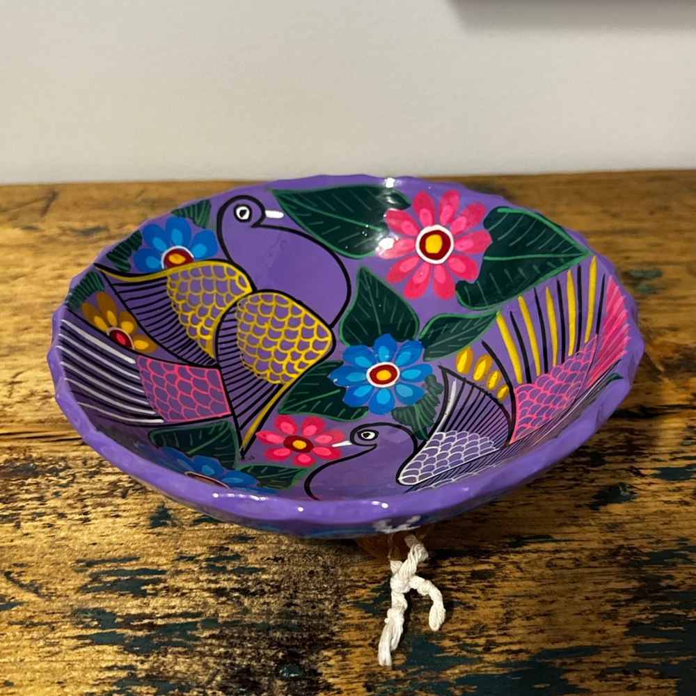 Handcrafted Brown and Purple Ceramic Talavera Bowl